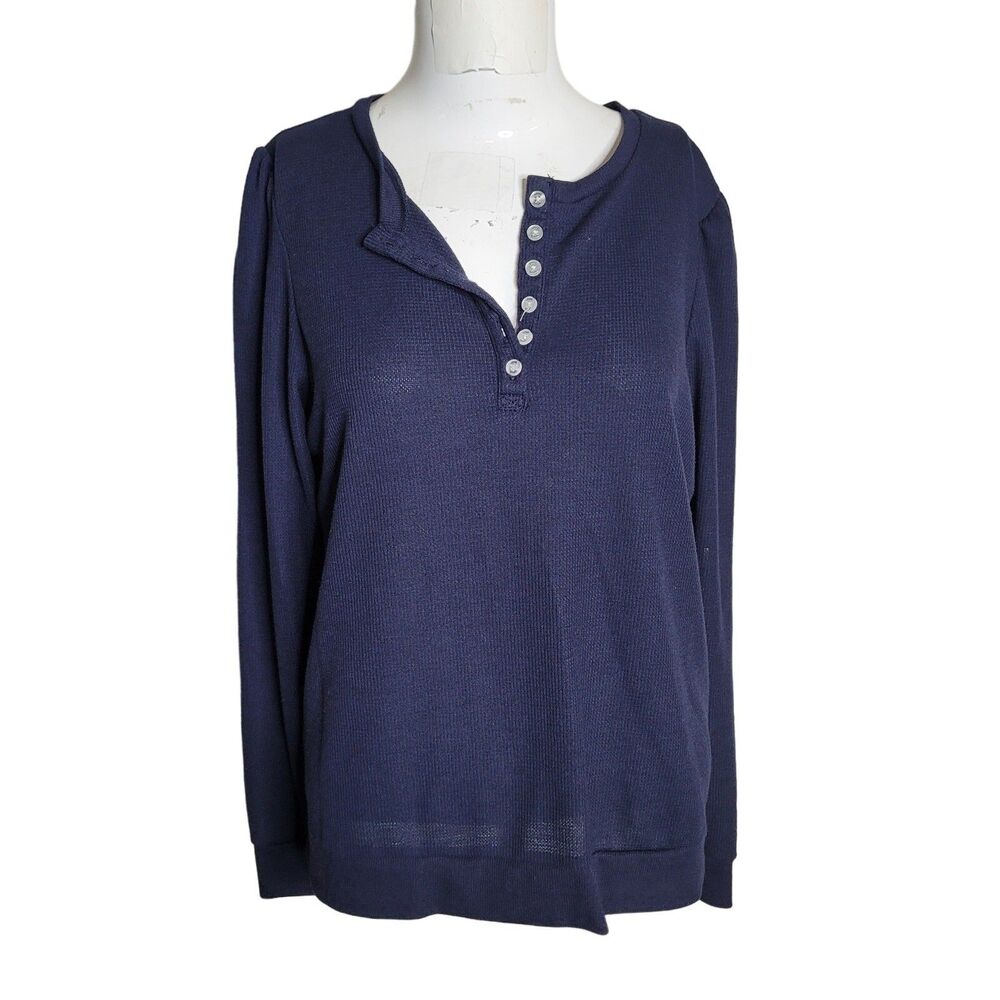 Splendid Medium sweatshirt women knit button stretch thermal longsleeve
